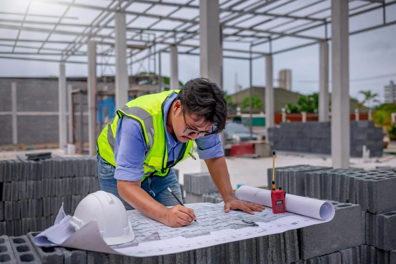 Engineer inspecting reinforcement
